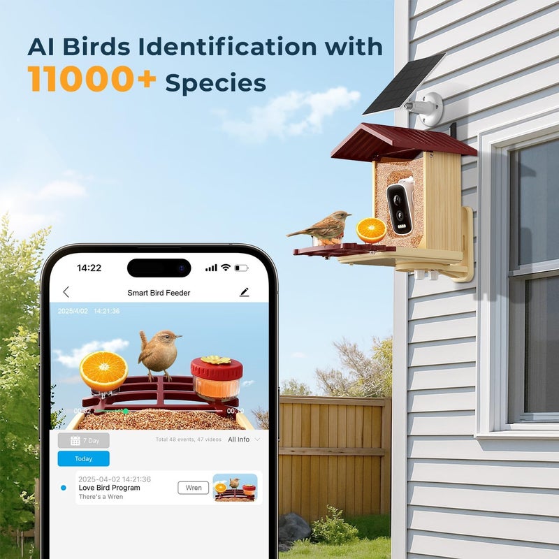 WESTHEY Bird Feeder with Camera, 2.5K HD Smart Bird Feeder Cam Outdoor with AI Recognition, Instant Arrival Alerts, Auto Capture Birds Videos, IP66 Waterproof Solar Powered, Ideal Gift (Red) - Image 3